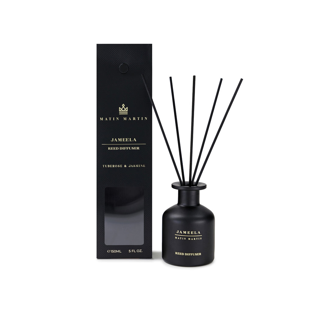 JAMEELA luxury reed diffuser embodies opulence and sophistication. Immerse yourself in a sensory journey as the delicate blossoms of Tuberose and Jasmine interlace to create an intoxicating fragrance that lingers in the air.