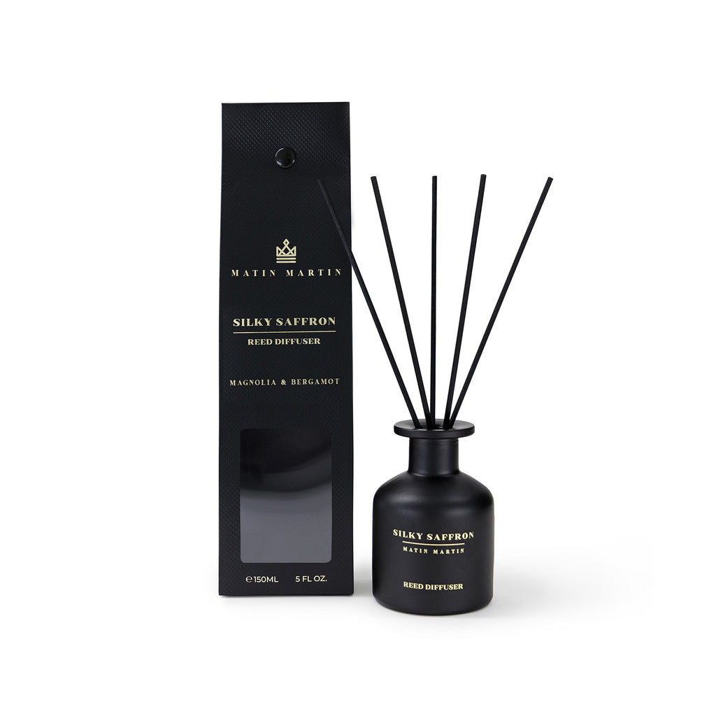 SILKY SAFFRON Luxury Reed Diffuser a fragrance blend crafted to elevate your surroundings with sophistication and serenity. This exquisite reed diffuser is designed to envelop your space in a captivating aroma that combines the rich, the delicate allure of magnolia blossoms, and the uplifting citrusy zest of ber
